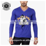 Long Sleeve men's tshirts with v-neck fitness fashion