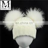 Brand Cute Baby Crochet Hats and Caps With Two Real Raccoon Fur Balls Top Color Matching Hat thumbnail-2