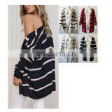 Women Long Knitted Vertical Stripes Cardigan Sweater thumbnail-1