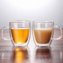 Creative transparent glass water cup with handle insulated coffee tea cup double glass juice cup