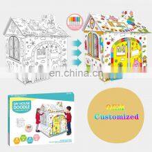 OEM Creative Kids Painting Graffiti Toy Large Paper Children DIY Drawing Doodle Doll Kids House 3D Painted Cardboard House thumbnail-3