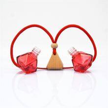 Diamond Shaped Red Glass Perfume Bottle With Wooden Lid and Tying Rope Glass Perfume Bottle Car Perfume Empty Bottle thumbnail-4
