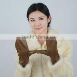 Brown Color Thin Daily Life Leather Ladies Winter Mittens for Adults thumbnail-2