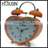 Metal Bell Quartz Analog Heart Shape Tabletop Alarm Clock for Kid