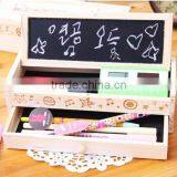 Cute Vintage Wooden Boxes Stationery Bag Double Drawer School Pen/Wooden DIY Pencil Box With Small Blackboard and Drawer thumbnail-2