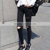 2017 New Fashion High Waist Ripped Knee Denim Pants Fit Pant for Women thumbnail-2
