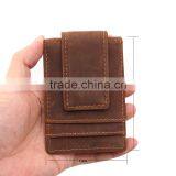 Crazy Horse Leather OEM Branded Money Clip Front Slim Minimalist Mens RFID Blocking Leather Money Clip thumbnail-4