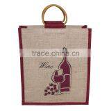 Eco-Friendly 3 Wine Bottle Jute Bag - Features Cane Handles, Plastic Window and thumbnail-1