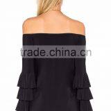 Multi Layers Ruffle Long Sleeve off Shoulder Top Women Stylish Designer Tops thumbnail-3