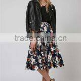 Hot Sale Women Floral Print Satin Pleated Skirts Maxi Cutout Empire Waist Fashion Skirts thumbnail-4