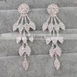 Vintage Long Silver Earrings for Women Crystal Leaf Wedding Earrings for Brides Big Party Earrings thumbnail-2