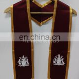 Embroidered Custom Maroon Graduation Stoles/ Sashes With Gold Rim