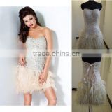 Fashional Sweetheart NecklineShort Style Feather Skirt Shiny Evening Dress with Beads