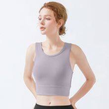 Summer YOGA Women's High Neck Longline Sports Bra Workout Yoga Bra Running Workout Tops thumbnail-2