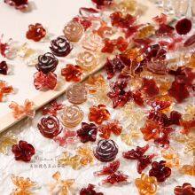 30 Mesh Red Maillard Nail Accessories, Coffee Resin Butterfly Frozen Through Camellia, Autumn and Winter Nail Diamonds