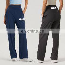 Newest Straight Wide Leg Sports Dance Yoga Pants High Waist Side Pocket Soft Gym Fitness Loose Casual Jogging Outfit For Women thumbnail-1