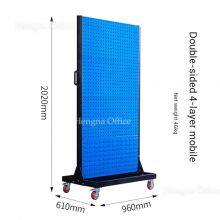 Rack d'outils pour matériel mobile avec roues, hauteur de 202 cm, planche à clous double face, bleu thumbnail-1