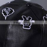 Star Style Cute Hand Embroidery Men Women Hiphop Black Leather Flat Baseball Cap thumbnail-5