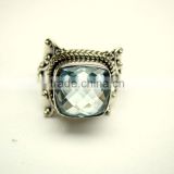 Blue Topaz Checker Cut 925 Sterling Silver Ring, Blue Cushion Gemstone Fashion Jewelry, Designer Oxidized Silver Handmade Ring