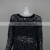 Womens' Round Neck Long Sleeve Pullover Knitted Sweater With Burn Out Print thumbnail-3