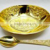 Promotional Gift, Corporate Gift, Beautiful Wedding Gift Gold Plated Brass Bowl Spoon Set thumbnail-1