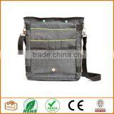Unisex Messenger Bag and Backpack. Grey Wool-Polyester Mix With Green Details and Lining. Multiple Pockets thumbnail-2