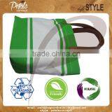 Stripe Print PU Handle Cotton Canvas Beach Bag thumbnail-5