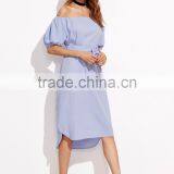 Women off the Shoulder Casual Dress Self Tie Waist Latest Western Dress Patterns for Girls thumbnail-2