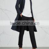 Wholesale Ladies Apparel Navy Houndstooth Linen and Silk Blend Coat(DQE0351C) thumbnail-3