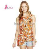 Women Clothing for Print Drop Back Hem Chiffon Top China Manufacturer thumbnail-1