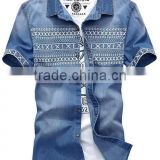 Mens jeans shirt new fashion printed short sleeve slim shirt 22