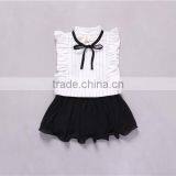 New Design Pink Striped Shirt Black Skirt Little Girl OL Wind Clothing Set 2017 Hot Sale thumbnail-2