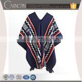 3/4 Sleeve Super Soft Warm Geometric Pattern 100% Llama Wool Poncho thumbnail-1