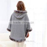 New Winter Warm Elegant Faux Mink Collar Fur Hooded Cape Plaid Sleeveless Women Coat thumbnail-3