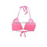 Ladies Pure Pink Color Halter Neck Bra Bikini Strappy Women Swim Wear thumbnail-2