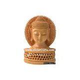 Handmade Wood Sculpture Buddha Head Figurine Indian Art thumbnail-1