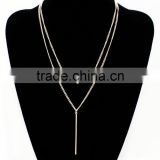 Gold Double Layered Nail Button Knot And Bar Necklace Long Thin Jewelry