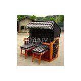 Brown Wood And Resin Wicker Roofed Beach Chair & Strandkorb , UV Resistant