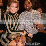 Black Long Sleeve Gold Printed Stripe Bandage Dress High Quality Birthday Dresses thumbnail-1