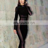 2016 Sexy Black Gauze Jumpsuits Long Sleeve Bandgae Jumpsuits Through Jumpsuits thumbnail-1