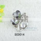 Green Glass Rhinestone Flower Scarf Clip in Feather Flower Corsage Style Brooch Bouquet for Wedding