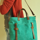 waxed canvas tote messenger bag with leather shoulder