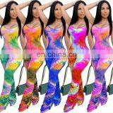 In Stock RTS Spaghetti Strap Sleeveless Bodycon Vestidos Streetwear Tie-Dyed Stracked Long Pants Woman Onesie Pajamas Jumpsuit thumbnail-2