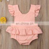 2019 Summer Line Cotton Ruffle Sleeve Baby Romper Newborn Romper Sleeveless Baby Solid Romper Bodysuit thumbnail-3