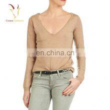 Ladies Deep V Collar Long Sleeve Cashmere Sweater thumbnail-1