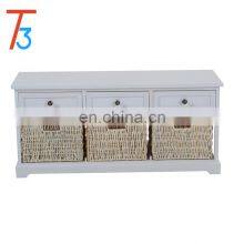 Wooden Shoe Storage Wicker Basket Bench Seat Hallway Organizer