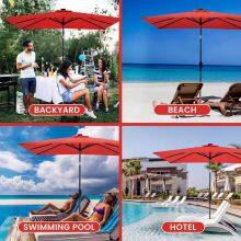 Crank 9FT Solar LED Central Pole Garden Umbrella Eco Polyester Fiberglass Ribs Patio Wholesale thumbnail-2