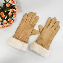 Wholesale Women Winter Gloves High Quality Cute Velvet With Faux Fur Cuffs Fashion Warm Gloves thumbnail-1
