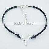 Adjustable Sterling Silver Wishbone Leather Bracelet thumbnail-1