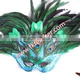 Beautiful Design Masquerade Party Cock Mask With Peacock Feather